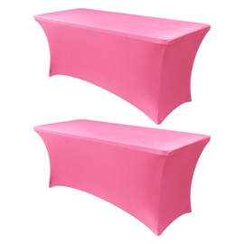Obstal 4Ft Stretch Spandex Table Cover for Standard Folding Tables - 2 Pack Universal Rectangular Fitted Tablecloth for Party, Banquet, Events, Trade Show (Dark Pink, 48L x 24W x 30H Inches)