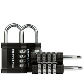 FortLocks Padlock - 4 Digit Combination Lock for Gym Outdoor & School Locker, Fence, Case & Shed – Heavy Duty Resettable Set Your Own Combo – Waterproof & Weatherproof (4 Pack - Black)