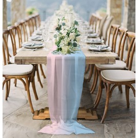 Chiffon Table Runner, Pink Blue Ombre Small Sheer Wedding Table Runner, Pink Gradient Color Modern Abstract Art Farmhouse Dress Scarves Gauze Table Runner Kitchen Island/Party Décor 19"x55"