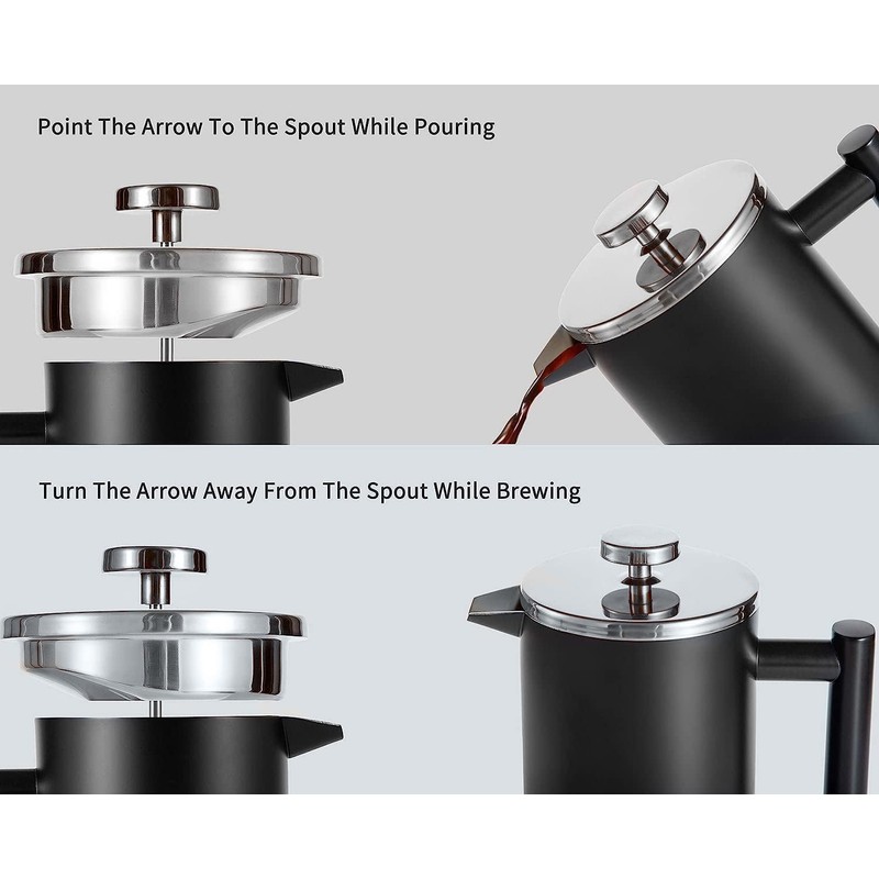 MaxMiuly Cafetiere 4 Cup Stainless Steel French Press Double Walled