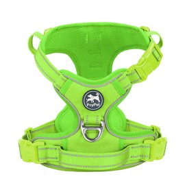 PoyPet No Pull Dog Harness, No Choke Reflective Dog Vest, Adjustable Pet Harnesses with 2 Leash Attachments with Easy Control Padded Handle for Small Medium Large Dogs(Green Matching Trim,XL)