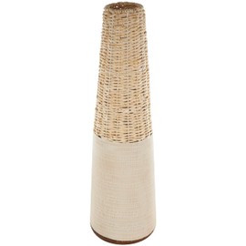Deco 79 Rattan Geometric Handmade Decorative Vase Woven Centerpiece Vase with Beige Metal Base and Abstract Linear Markings, Vase for Home Decoration 8" x 8" x 26", Light Brown