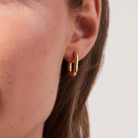 14K Gold Plated Hoop Earring Small Rectangle Huggies Hoops For Women, Minimalist Geometric Earrings for Women Gift……