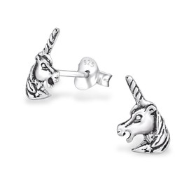 Unicorn Head Vintage Sterling Silver Stud Earrings 10mm