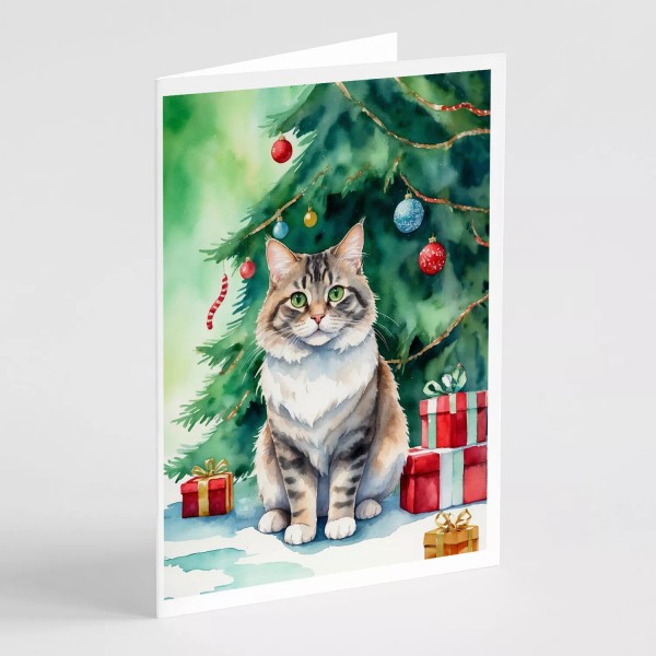 Kurilian Bobtail Cat By the Christmas Tree Cards Envelope Pk