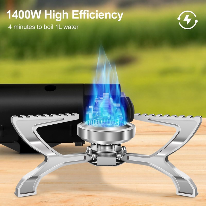 Odoland Portable Camping Stove Propane 1400W Gas Stove Collapsible Backpacking