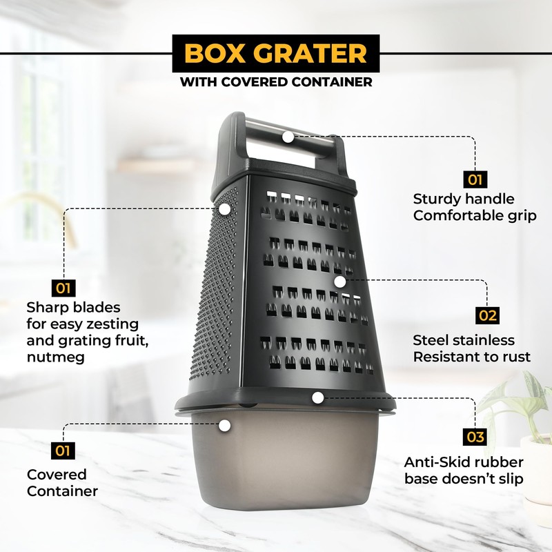 SWYSH Cheese Grater with Container Gourmet 4-Sided Stainless Steel Box