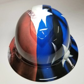 Pyramex full brim hard hat custom hydro dipped IN TRUE EMBROIDERED AMERICAN FLAG REALIST - 6pt suspension
