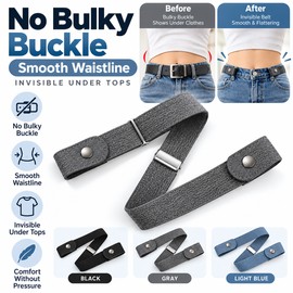 Adjustable Buckle-Free Elastic Waist Belt, 3cm Invisible-Style Belt for Jeans, Pants and Dresses (Black)