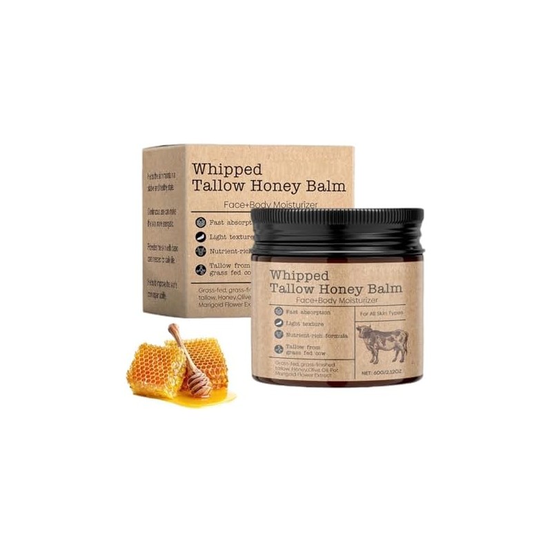 Vintage Beef Tallow Blam with Honey, Grass-Fed Beef Tallow, Honey,