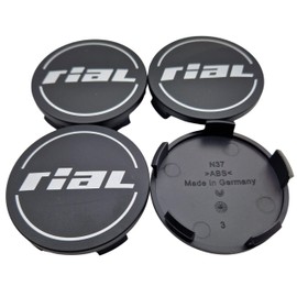 4 x Rial Hub Caps 68.5 mm Black Matt (N37) Logo Silver – Original Wheel Centre Cap/Hub Cap
