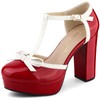 Allegra K Women's Platform Bow T Strap Chunky Heels Red