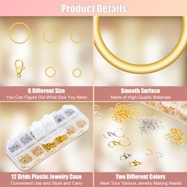 Amrules Amrules 1200 Pcs Jump Rings for Jewelry Making Supplies, Necklace Repair Kit with Open/Close Tools, Pliers, Tweezers, Lobster Clasps, Jewelry Jump Rings for Crafts and Key Chains (Silver and Gold)