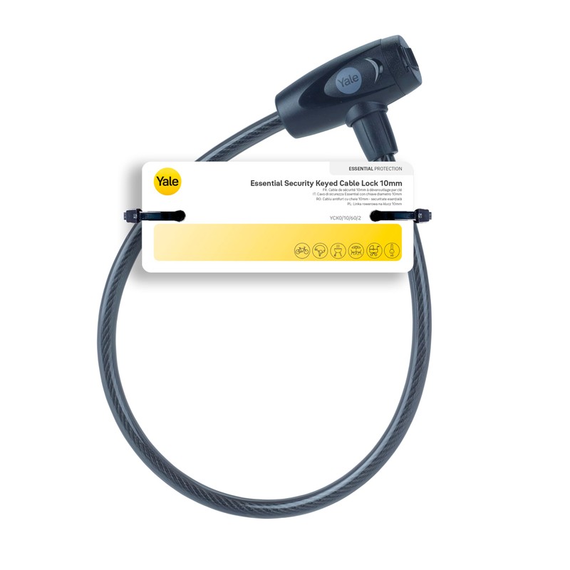Yale YCK0/10/60/2 Essential Security Keyed Cable Lock 10mm Bicycle, Black,