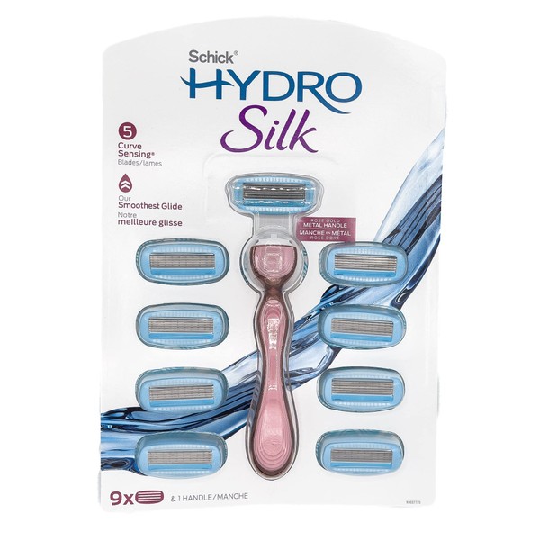 Schick Hydro Silk Moisturizing Razor for women, with premium Rose Gold Metal handle and 9 Cartridge Refills