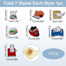 7Pcs Cute Cat Enamel Pins for Backpacks, Animal Brooch Badges,Cartoon Lapel Pins for Clothes Bags, Book Club Decorations Bookish Items Learning Gifts for Teachers Readers