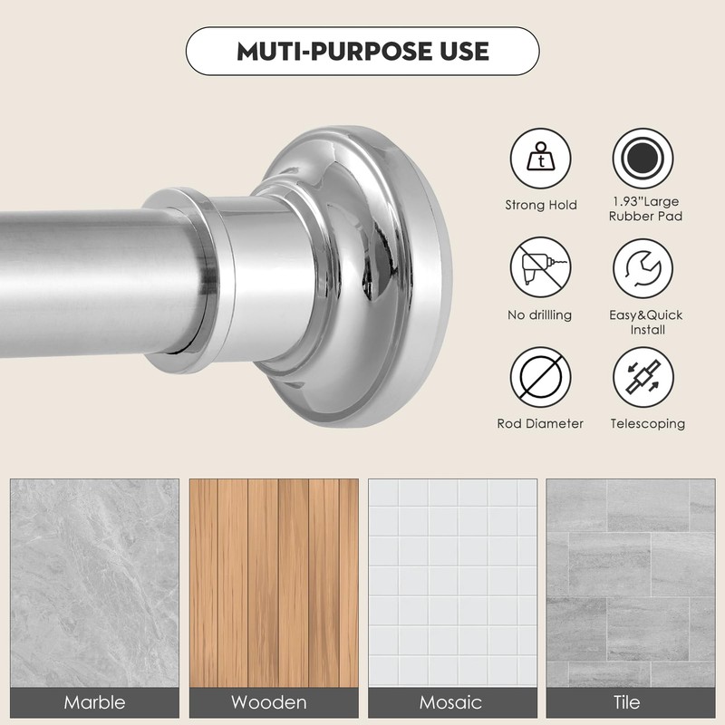 Haryaers Silver Long Curtain RodTension Shower Curtain Rods 30 to100
