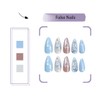 24 PCS Blue Almond Press on Nails,Glossy Rhinestones False Nails,Medium