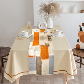 European Style Table Runner,Orange and Grey Table Runner,Farmhouse Abstract Art Painting Table Runners for Dinner Table Parties Holiday Decor