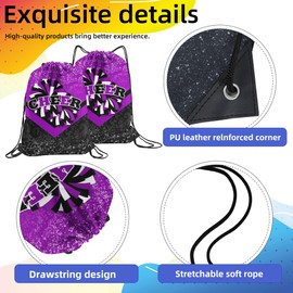 Cheer Drawstring Backpack Cheerleading Drawstring Gym Bag Cheerleader Gifts for Cheerleader (Black&Purple,1 Pcs)