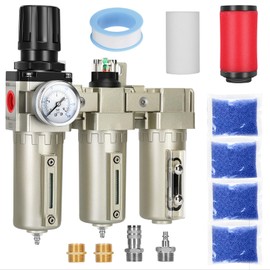 3/4" NPT Industrial Air Dryer for Compressor,3 Stage Air Compressor Water Separator System,Filter Oil Water Separator Dryer for Plasma Cutter and Paint Spray,Manual Drain
