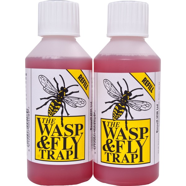 Russell IPM Wasp trap refill (2x250ml) - Wasp Attractant, Wasp Lure, Fly Attractant, Fly Lure (No Bees Attracted) including a Plastic Butterfly Barrier
