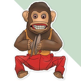 Azeeda 'Vintage Creepy Monkey Toy' White Premium Vinyl Decal Sticker – Waterproof, Durable & Easy to Apply - Ideal for Car Bumpers, Windows, Bins and More (DW00089095)