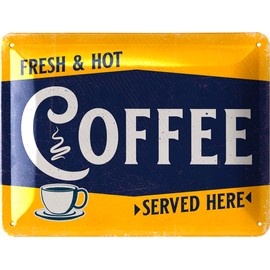 LANOLU Retro Tin Sign Coffee - Coffee Serviced Here Sign - Kitchen Decoration Vintage Gift for Coffee Bar - Retro Diner Decoration - Metal Sign with Curvature 15 x 20 cm