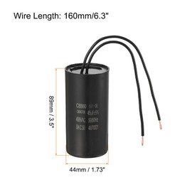 PATIKIL 45uf CBB60 Run Capacitor, 2 Pcs AC 450V 2 Wires 50/60Hz Motor Running Capacitor 89x44x89, Black