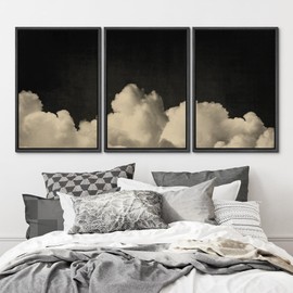 MUDECOR Framed Canvas Print Wall Art Dramatic Cloudscape Black and Beige Sky Illustrations Realism Decorative for Living Room, Bedroom, Office - 16"x24"x3 Black