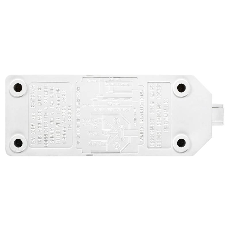 Permaplug By Masterplug ELS132W-01 Two Socket Trailing Socket, Without Plug