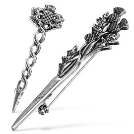 WRITWAA Pack of 2 Scottish Thistle Brooches Collar Pins Safety Brooches for Suits and Clothing, Vintage Style Lapel Pins for Men and Women, Gift for Outlander Fans, Metal, No gemstone