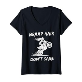 Womens Braap Hair Don't Care Dirt Bike Girl Motocross Mom Women V-Neck T-Shirt