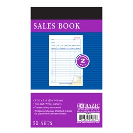 BAZIC General Purpose Sales Order Book, 3 11/32" x 5 5/8", 50 Sets Per Book, Sales Book 2 Part Carbonless, White & Canary, Bound Wraparound Cover, Order Forms for Business, 1 Book
