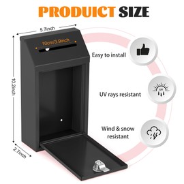 Metal Locking Mailbox Wall Mounted RustMail Case Lockable Mail Letterbox Suggestion Box for Home Office Outdoor Door, 10.24 x 5.71 x 2.75 Inch (Black)