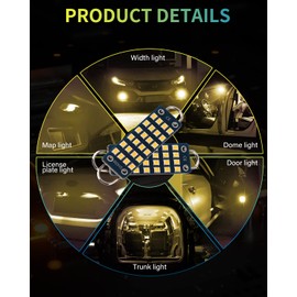 YONGMING 561 LED Bulb 211-2 212-2 Led Bulb 44mm 1.73" 562 567 564 RL4410 Loop Bulbs Festoon LED Bulb Warm White for Interior Dome Map Trunk Lights Door Courtesy Lights 8-Pack