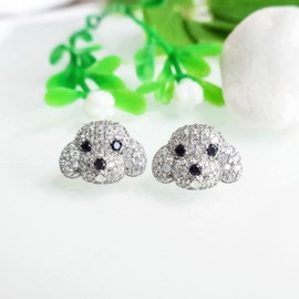 Hiqmic 925 Sterling Silver Cute Dog Puppy Head Earrings Ear Stud Piercing Fashion Zirconia White Gold Plated Jewellery Gift, WA90055-Silver