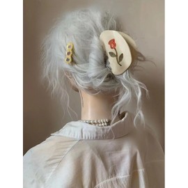 Hair Claw Clips For Women With Rose Pattern Hair Clip Non-Slip Elegant Hair Accessories Hair Claw for Women Girls Thick & Thin Hair & Curly Hair Cream White