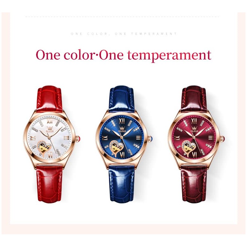 OLEVS Watches for Women Automatic Mechanical Ladies Watch Leather Strap