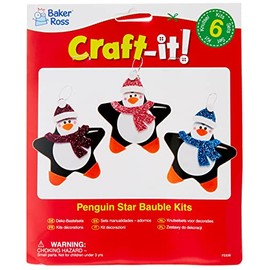Baker Ross FE836 Penguin Poinsettia Decoration Craft Set - Pack of 6, Make Your Own Christmas Decorations, Ball Decorations for Children for Crafts and Hanging