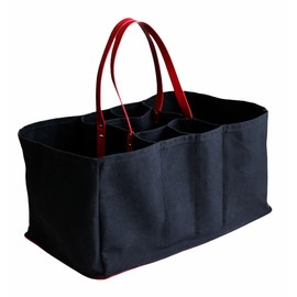 CapaBunga Grocery Tote Bag - 5 Pocket Large Utility Tote - Heavy Duty Canvas with Vegan Leather Base - Reusable Shopping Bag for Groceries - Black