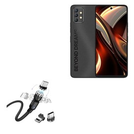 BoxWave Cable Compatible with Umidigi A13 Pro Max 5G - MagnetoSnap AllCharge Cable, Magnet Charging Cable USB Type-C Micro USB - Jet Black