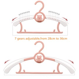 Spesh 20 pcs Baby Hangers for Clothes Extendable Kids Hangers (28-36cm) Childrens Coat hangers with Stackable Hooks for Babies,Toddlers and Teenagers(Pink)