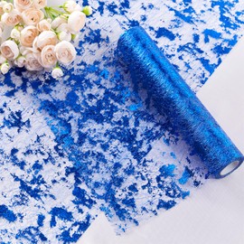 YATOJUZI Blue Table Runner, 33 Ft Metallic Foil Thin Mesh Table Runners, Sequin Glitter Blue Table Decorations Centerpieces for Wedding Birthday Christmas Party (One Roll)