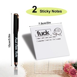 Fresh Outta Fucks Pad and Pen, Rude Pens and Sticky Notes Set,Funny Desk Accessories White Elephant Gift for Friends Co-Workers, Funny Christmas Gifts Stocking Stuffers for Men Women (1*Pen+2*Note)