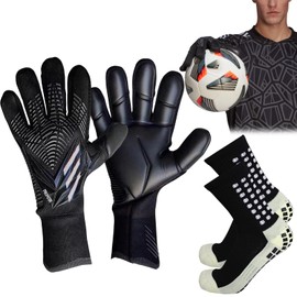 2pcs Guantes de Fútbol - Guantes de Fútbol para Jóvenes con Calcetines Deportivos de Futbol Transpirables Guantes Portero de Fútbol de Látex para Hombres Profesionales para Adolescentes(Negro, 8)
