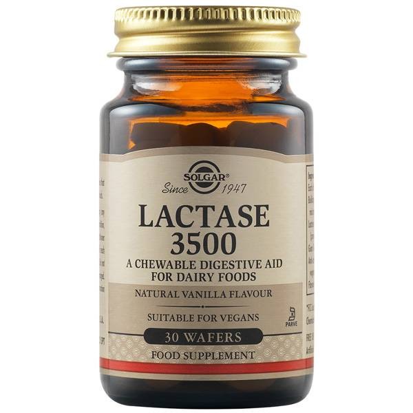 SOLGAR LACTASE 3500MG, A CHEWABLE DIGESTIVE AID FOR DAIRY FOODS