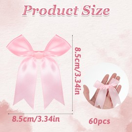 Pink Satin Ribbon Bows for Gift Wrapping, 60Pcs 3.3" Gift Wrap Bows Elegant Twist Tie Bow Large Size Bow for Party Wedding Decor Birthday Presents Holiday Gifts DIY Crafts Anniversary Christmas Bags