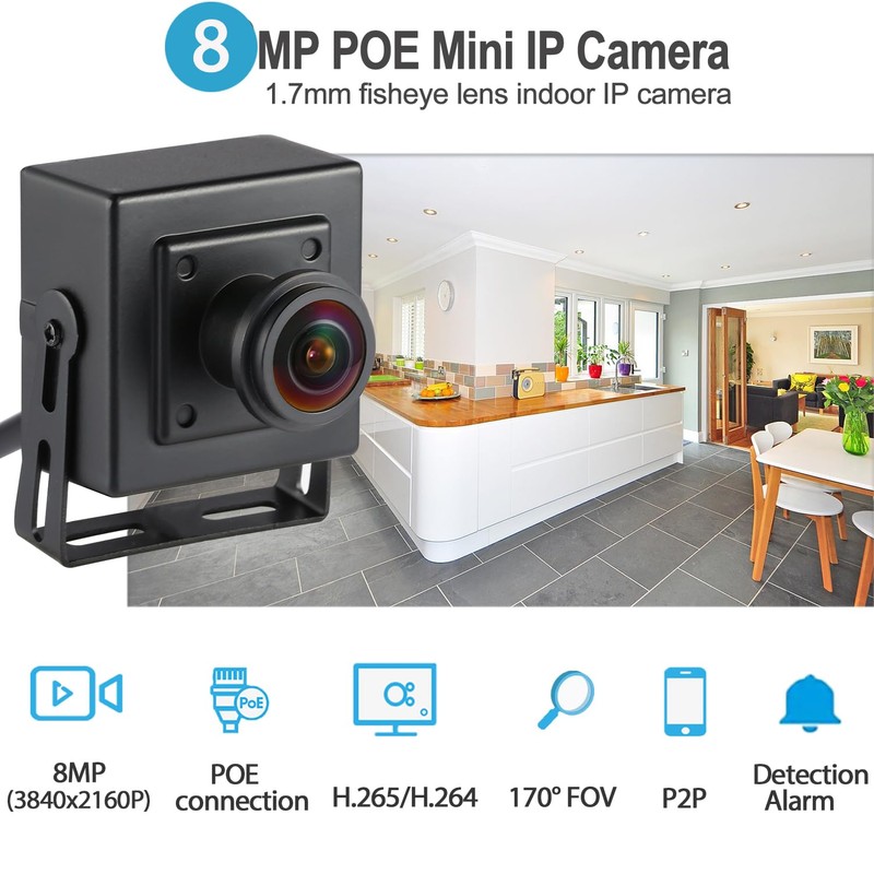 REVODATA Ultra HD 8MP Mini POE IP Camera,4K Small Indoor