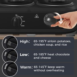 Triple Slow Cooker, 3×1.5 QT Buffet Servers and Warmers, 3 Pots Buffet Slow Cooker Adjustable Temp Lid Rests Stainless Steel Black